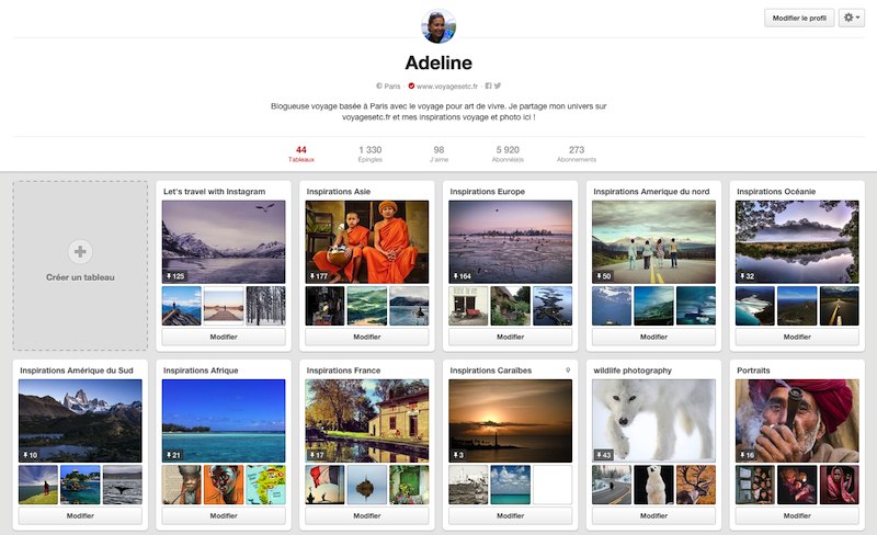 Voyager avec Pinterest - mon profil