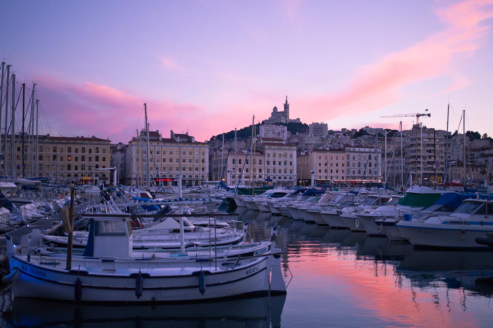 Marseille -coucher de soleil sur le vieux port