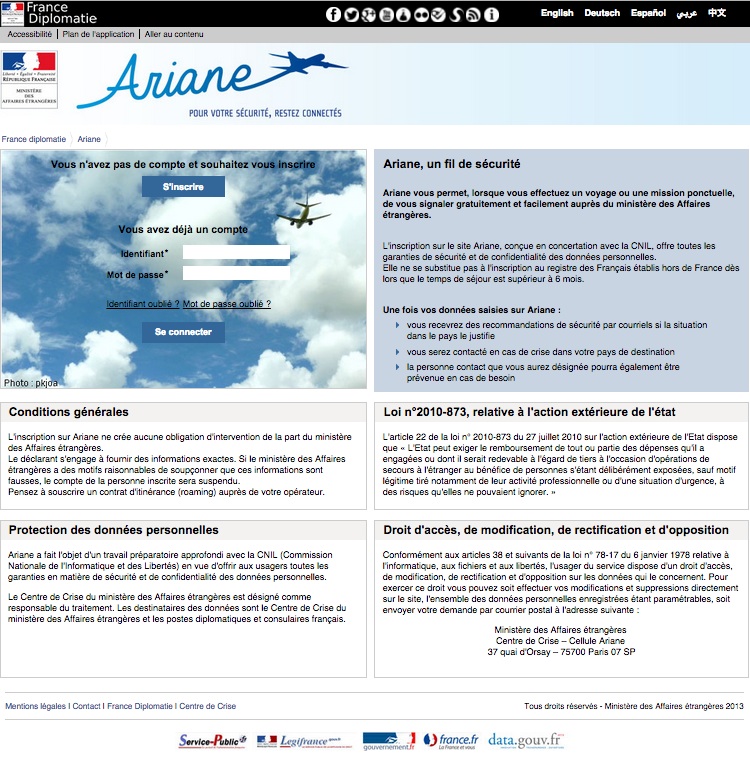 Sécurité en voyage – Ariane page d&rsquo;accueil
