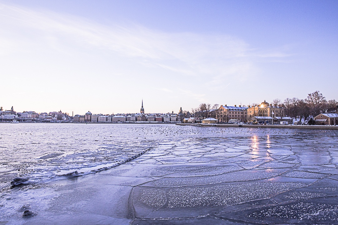 Coucher de soleil du Stockholm en hiver