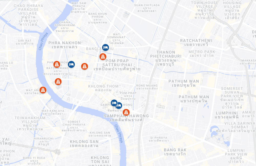 Carte temples bangkok